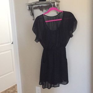 Black summer chiffon like dress with pockets